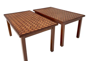 Pair of Mid-Century Modern Side Tables with Mosaic Inlaid Tops, 1960s